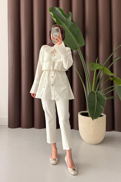 Piliseli Gömlek Ekru