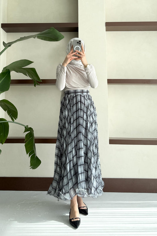 Masimo Desen Pileli Etek Gri