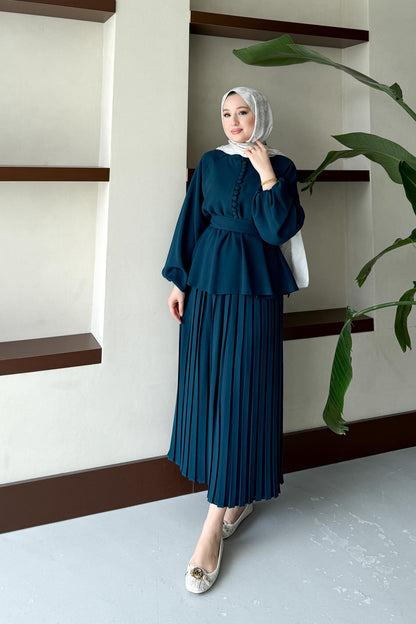 Ajda Pleated Skirt Set Petrol