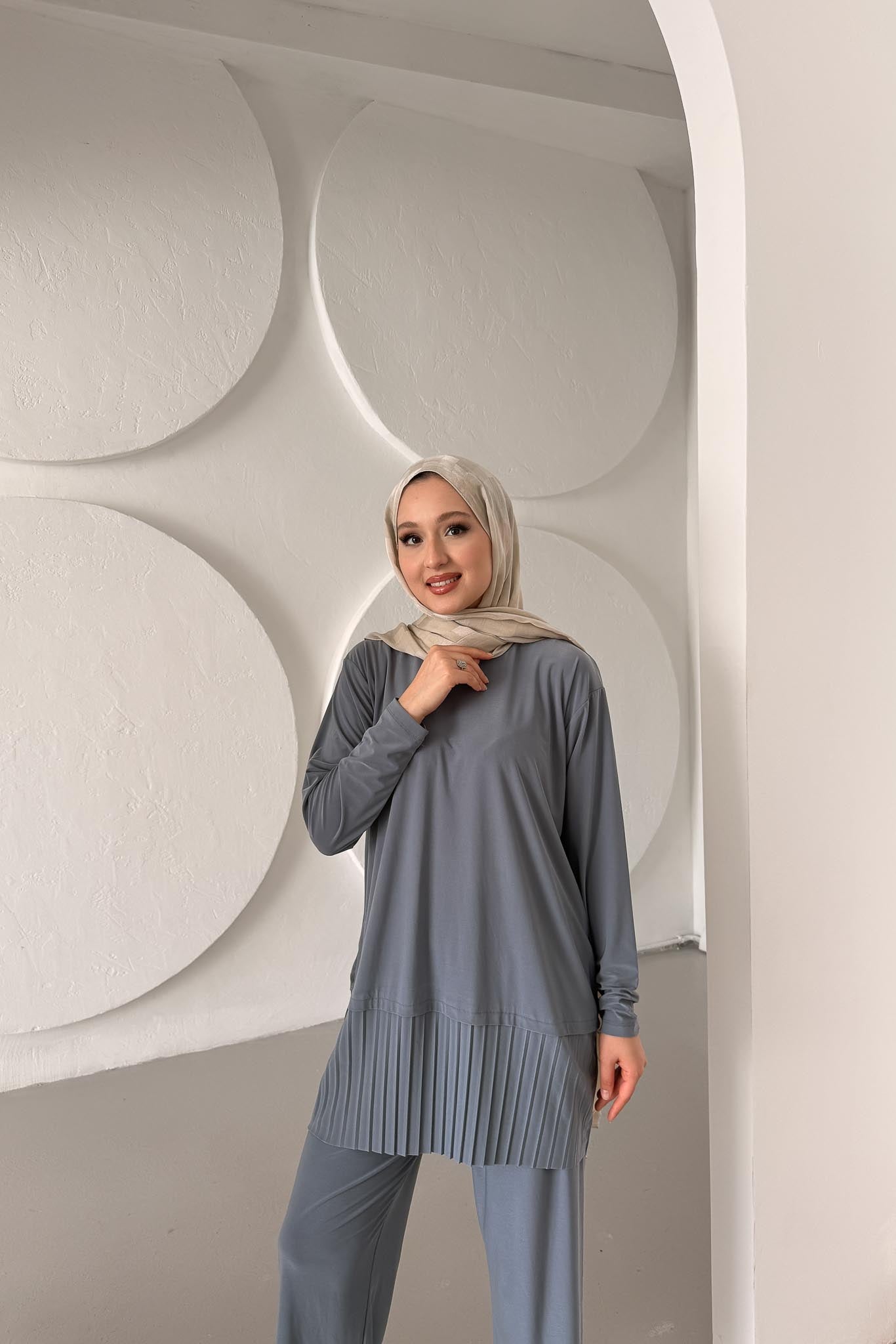 Seyran Pleated Dress Beige