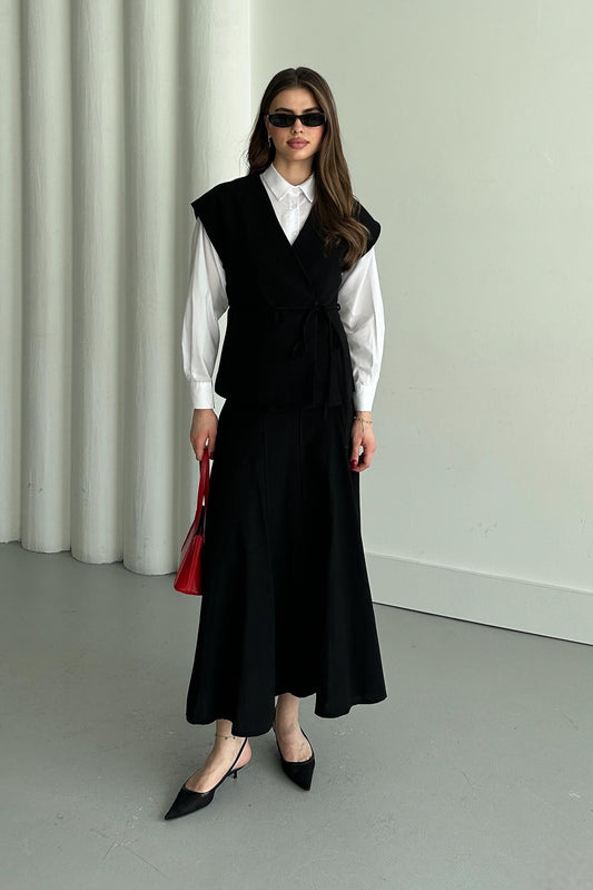 Jude V Yaka Yelekli Takım Siyah