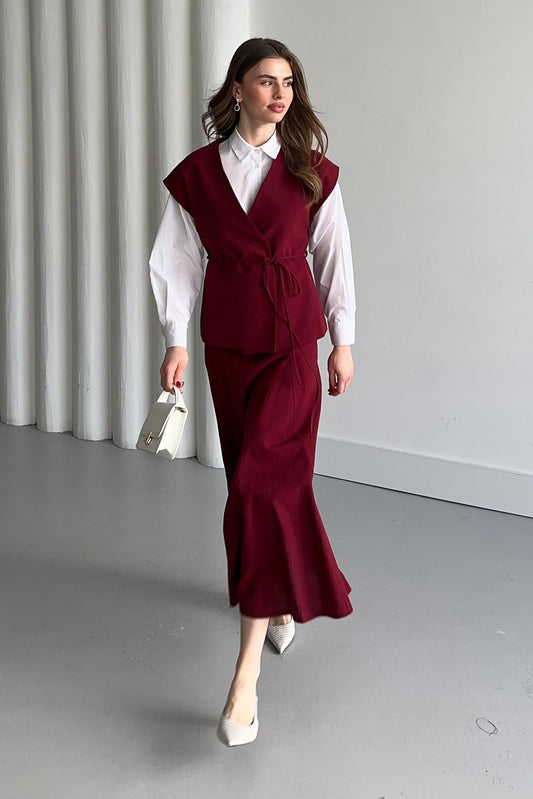 Jude V Yaka Yelekli Takım Bordo