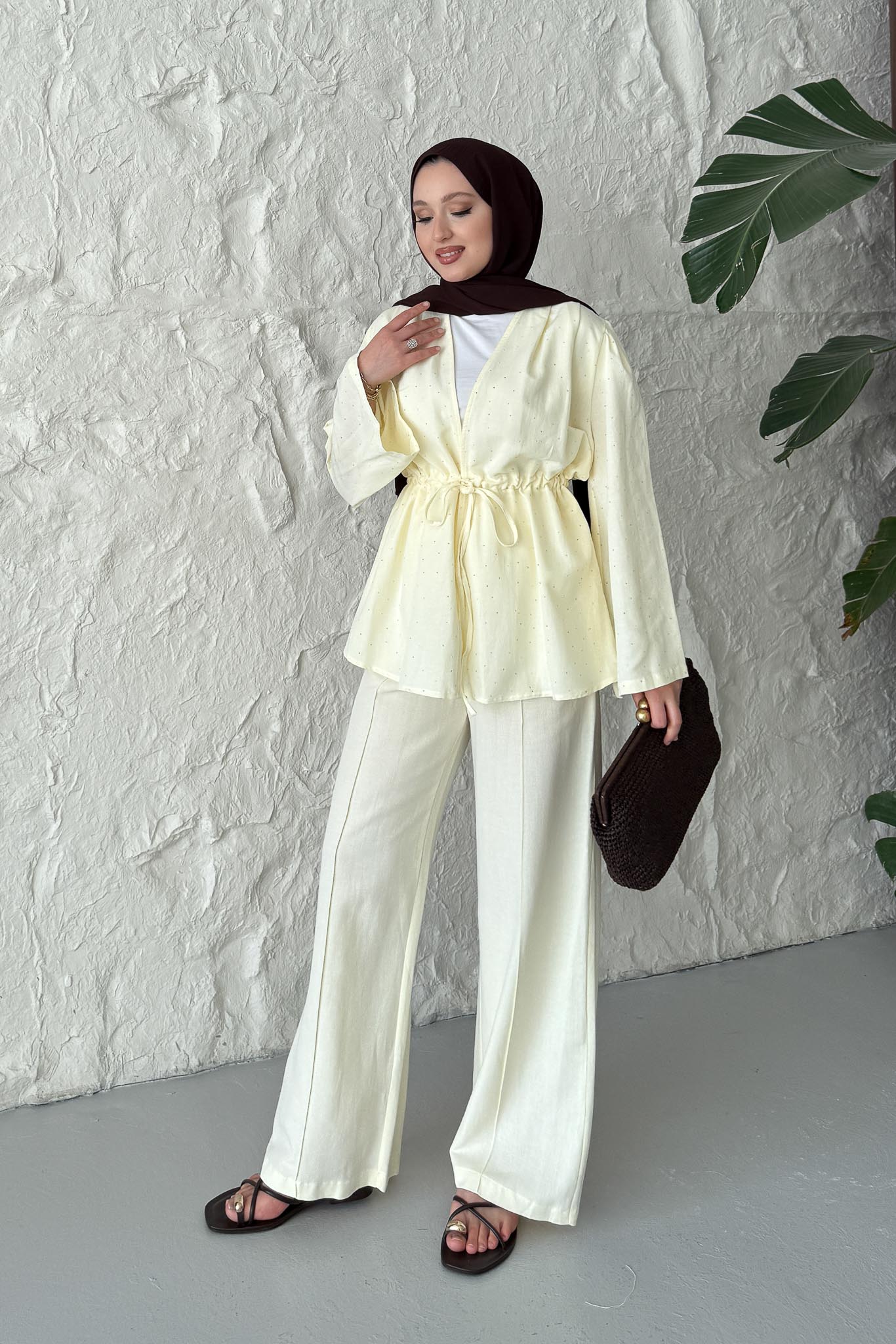 Tied Kimono Set Anthracite
