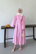 Yakası Güpürlü Elbise Pembe