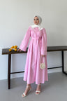 Yakası Güpürlü Elbise Pembe