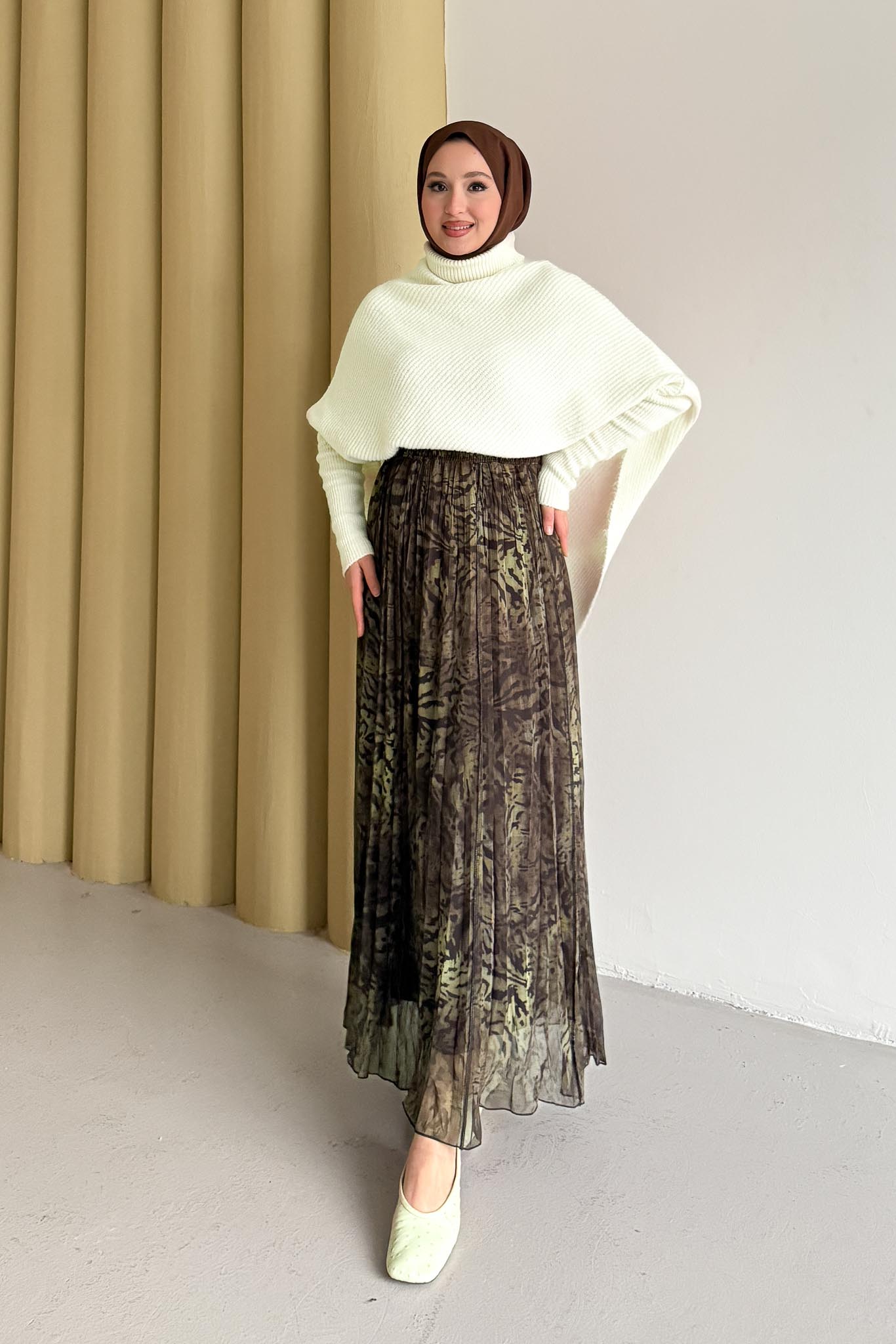 Tied Linen Skirt Beige