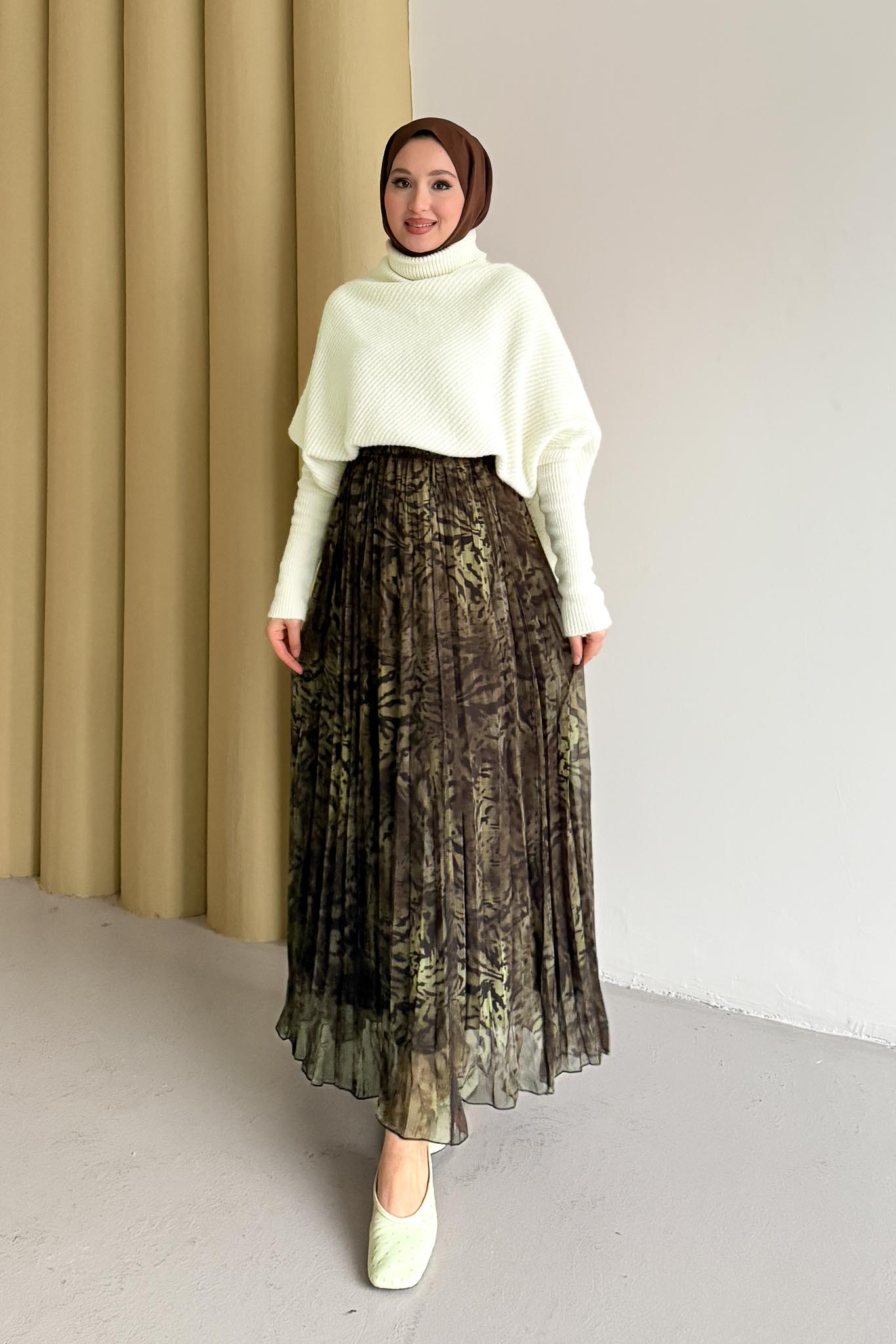 Tied Linen Skirt Beige