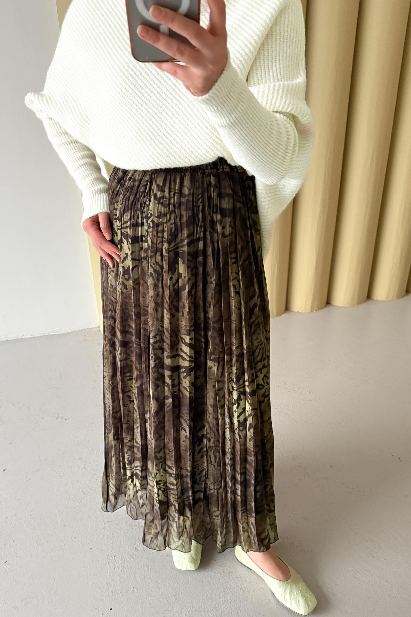 Tied Linen Skirt Beige