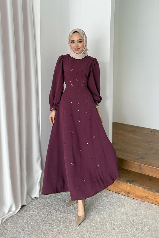 Luca Taşlı Elbise Bordo