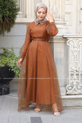 Taşlı Organze Elbise Bakır
