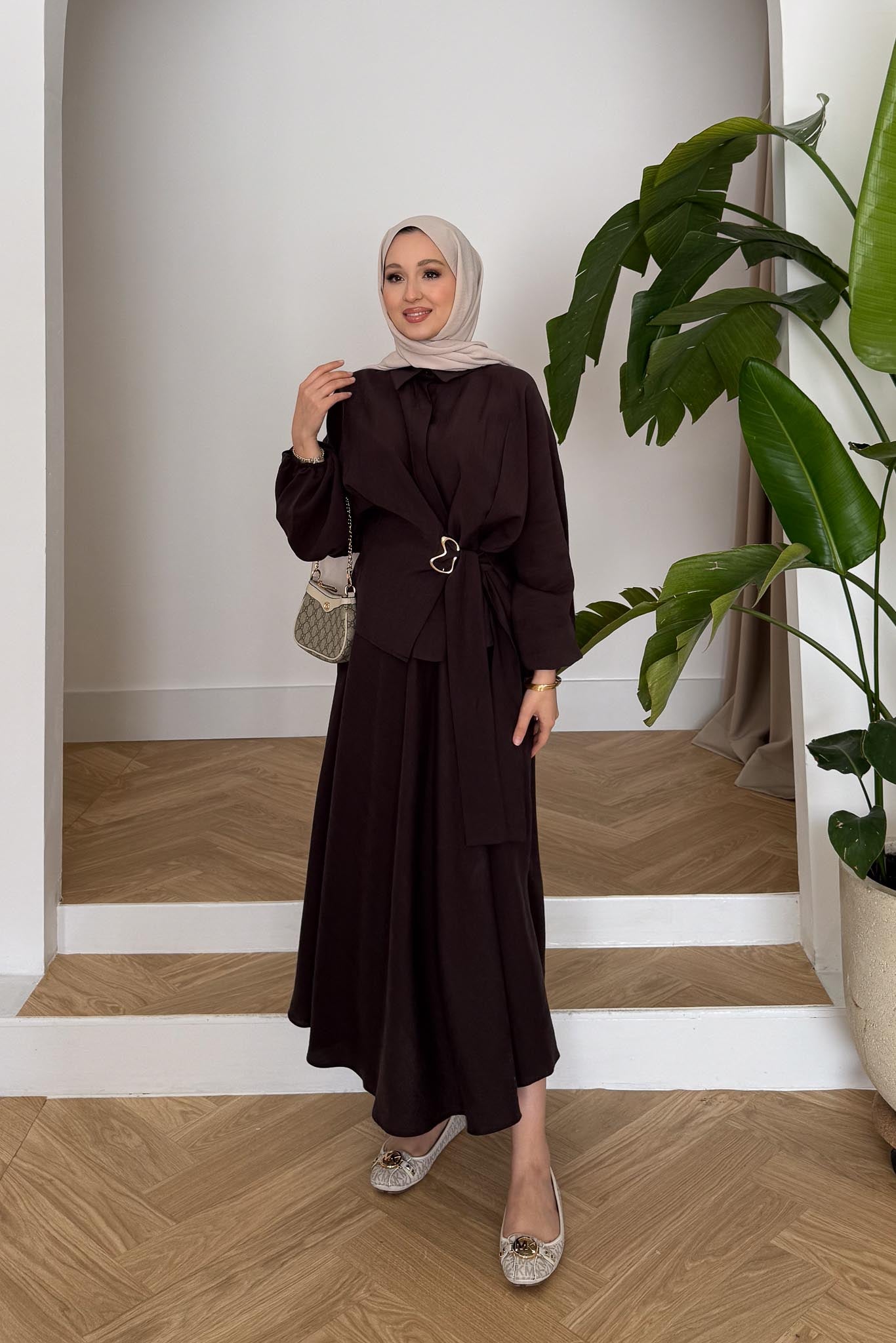 Seyran Pleated Dress Beige
