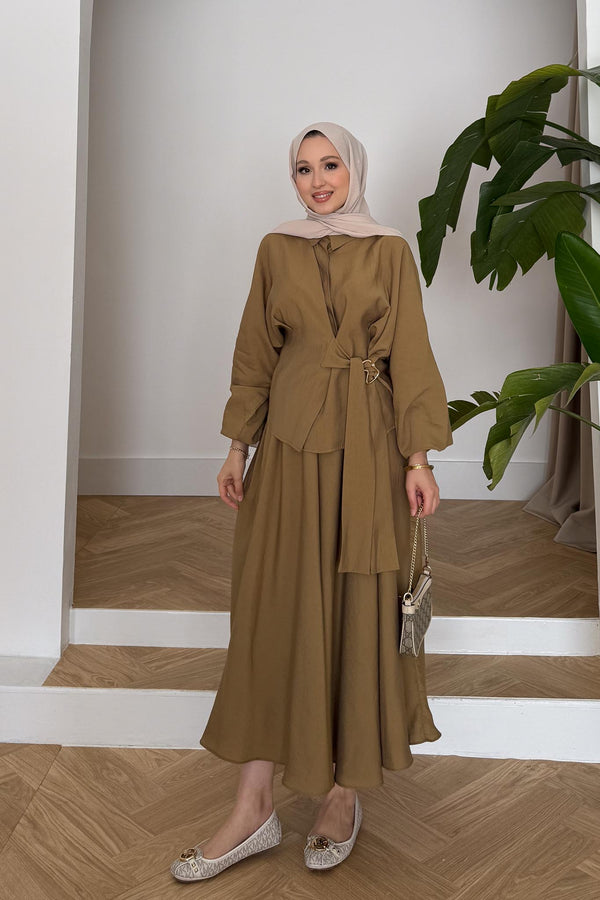 Seyran Pleated Dress Beige