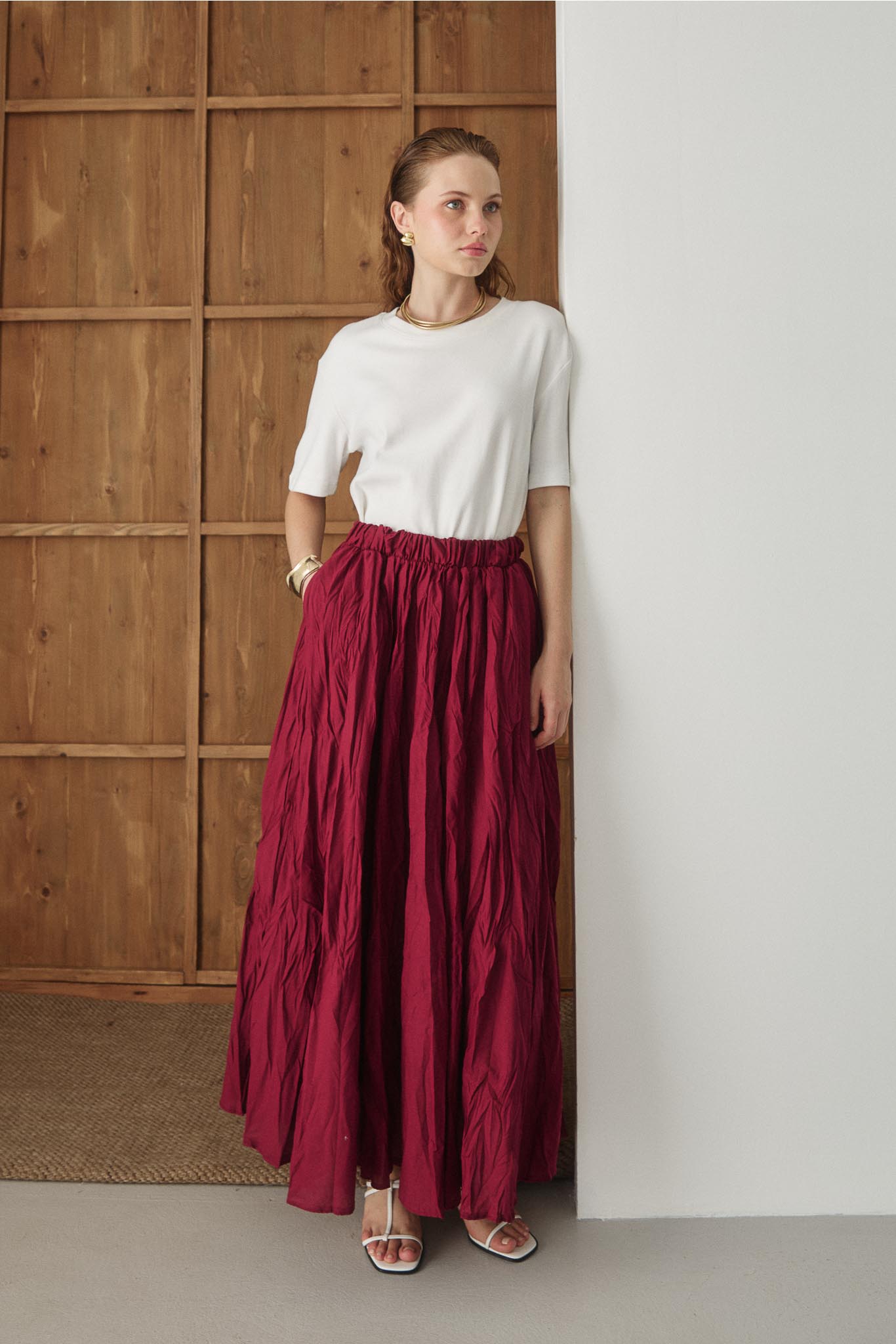 Tied Linen Skirt Beige
