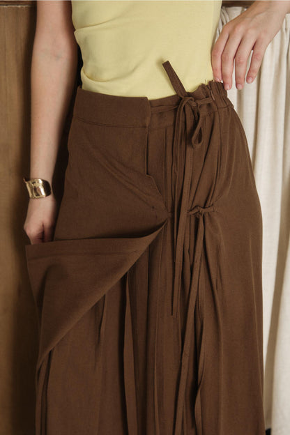Tied Linen Skirt Beige