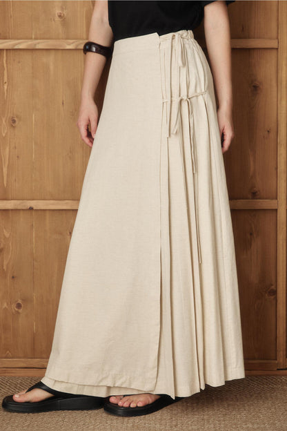 Tied Linen Skirt Beige