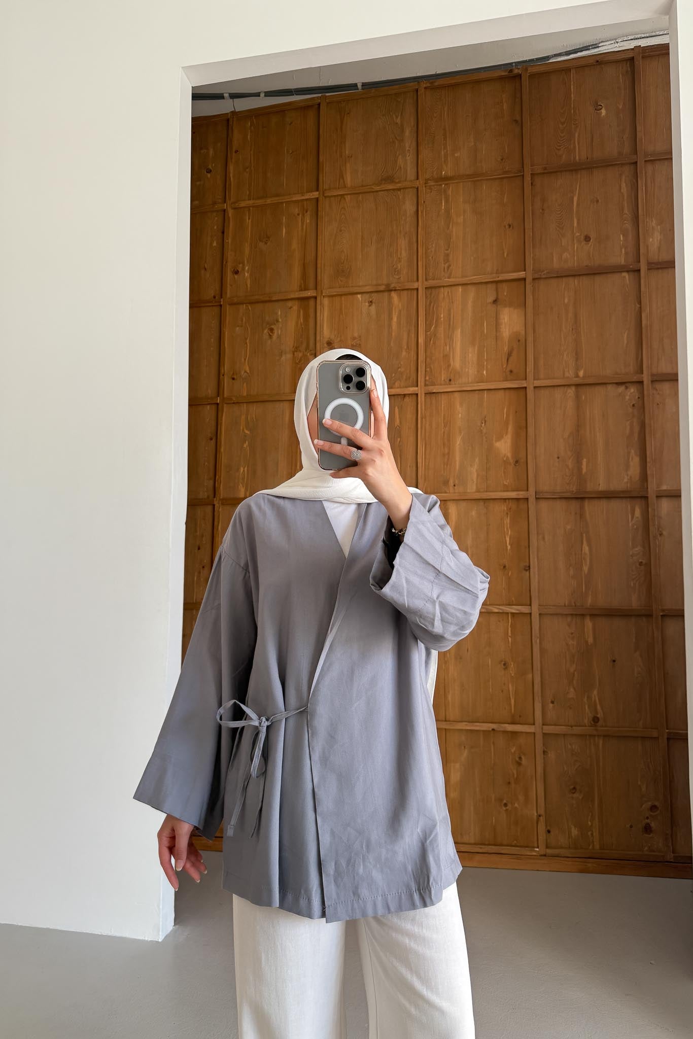 Mati Bağlamalı Kimono Gri