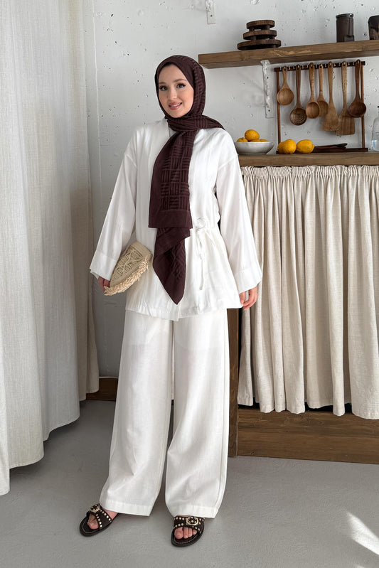 Mati Bağlamalı Kimono Beyaz