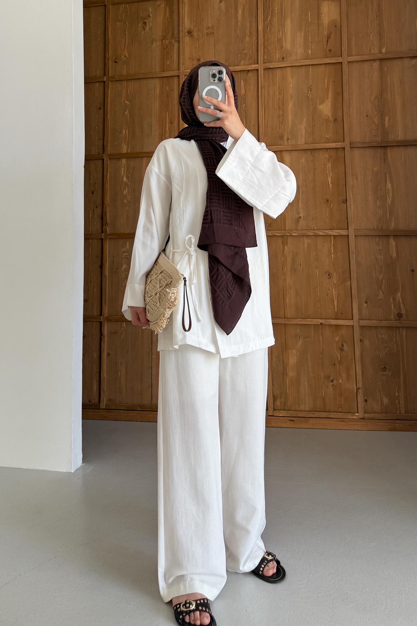Mati Bağlamalı Kimono Beyaz