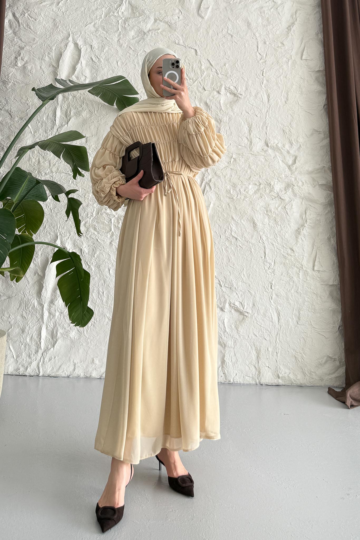 Seyran Pleated Dress Beige