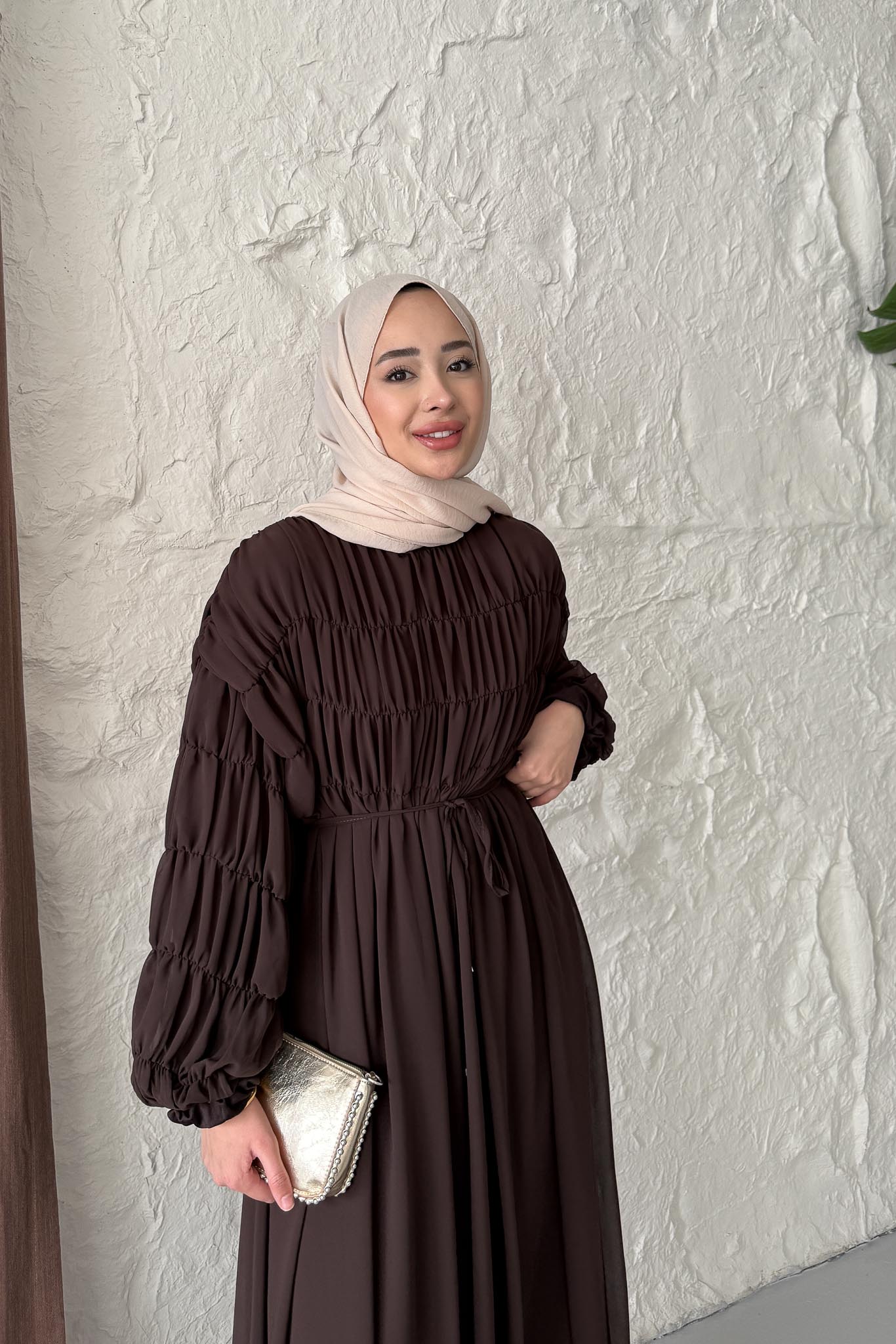 Seyran Pleated Dress Beige