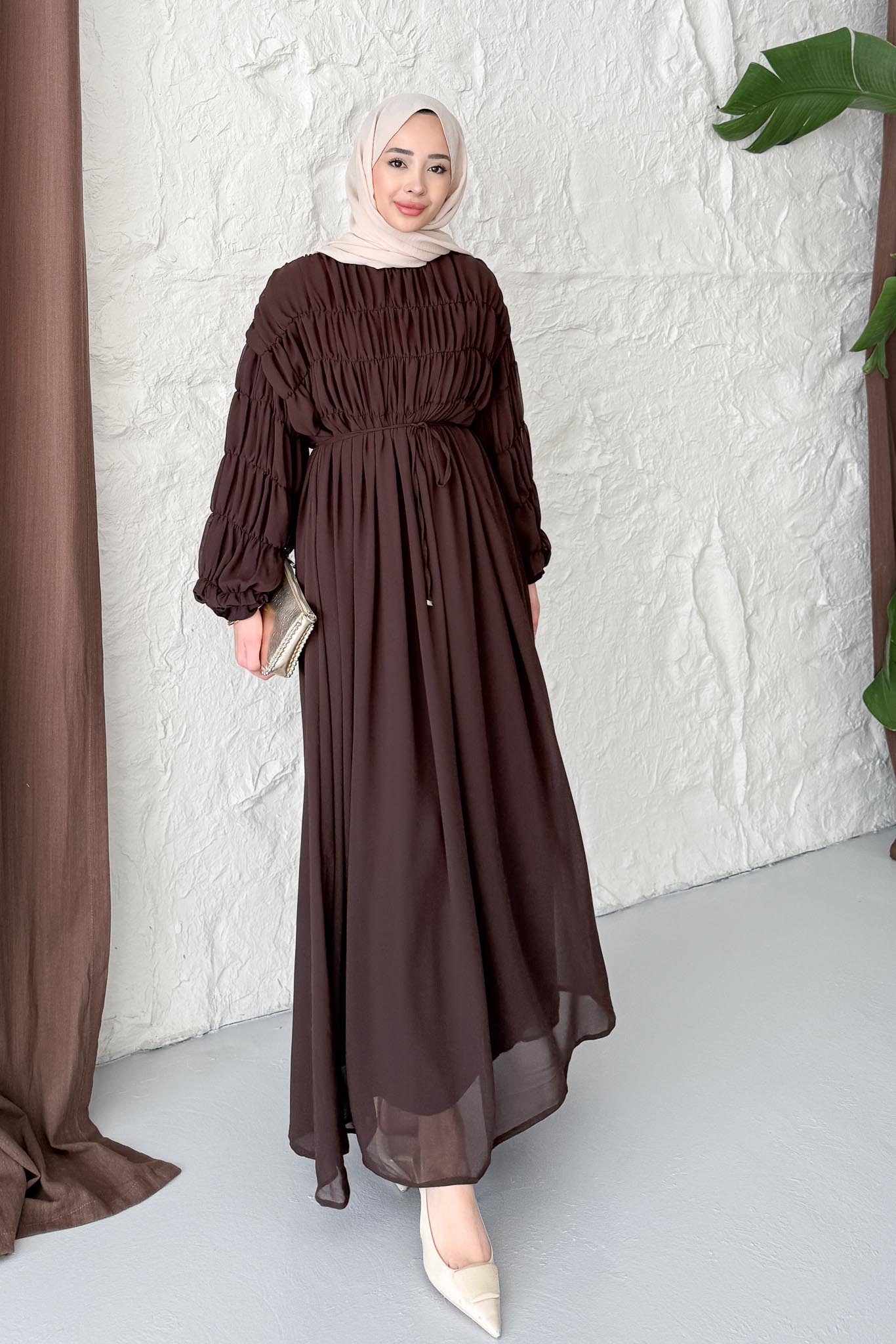 Seyran Pleated Dress Beige