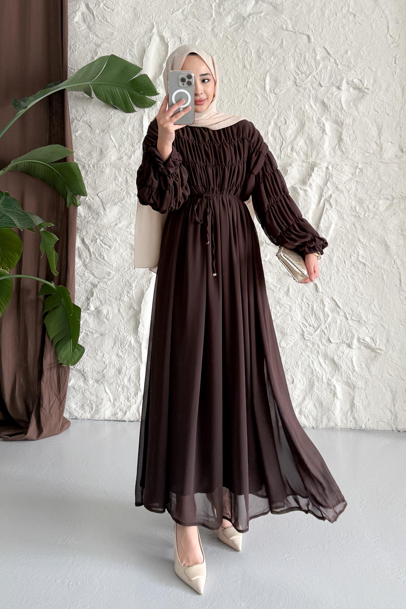 Seyran Pleated Dress Beige