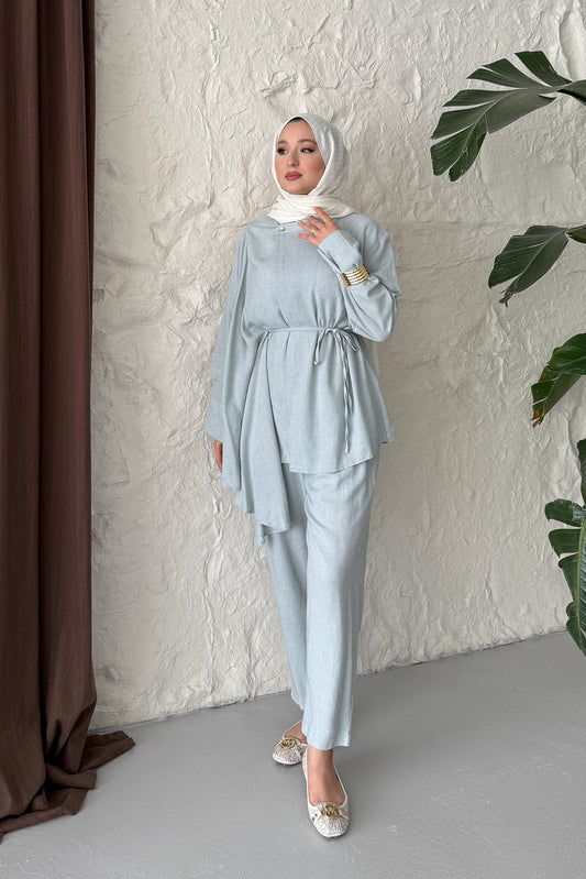 Şallı Keten Takım Bebe Mavi