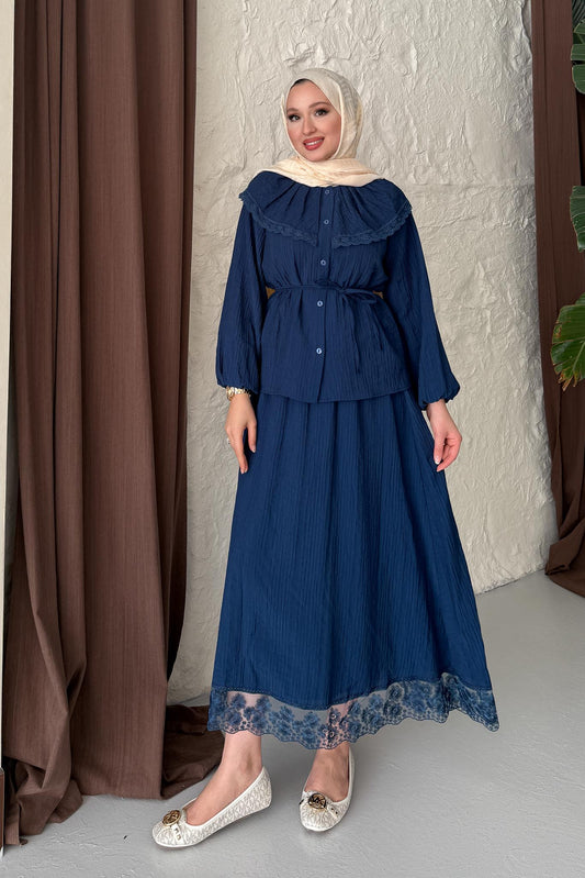 Güpürlü Etek Takım Lacivert