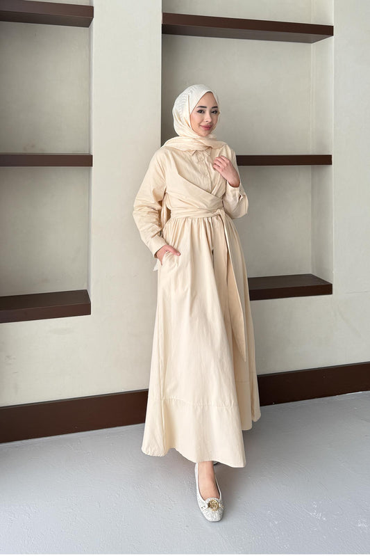 Live Belden Bağlamalı Elbise Bej