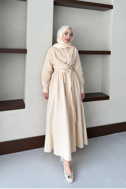 Seyran Pleated Dress Beige