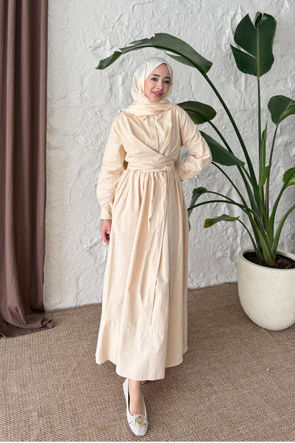 Seyran Pleated Dress Beige
