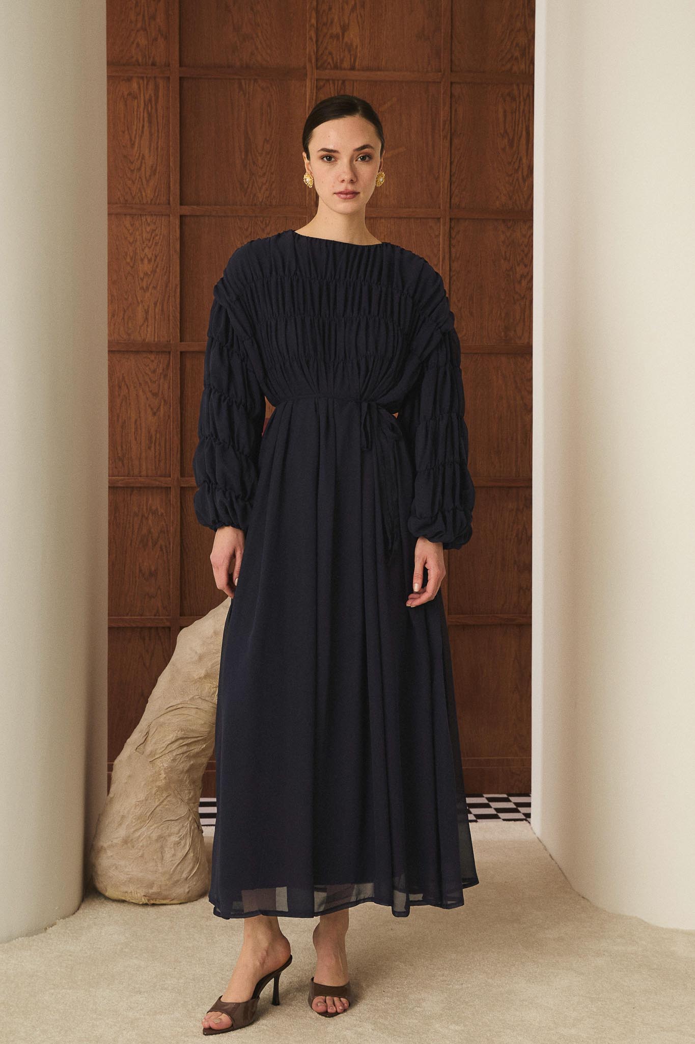 Seyran Pleated Dress Beige