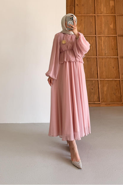 Emour Tokalı Elbise Pembe