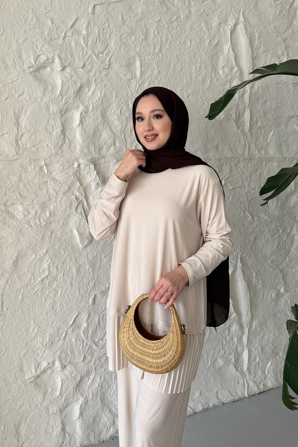 Seyran Pleated Dress Beige