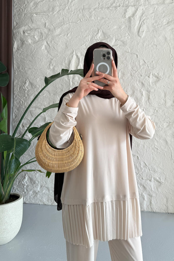 Seyran Pleated Dress Beige