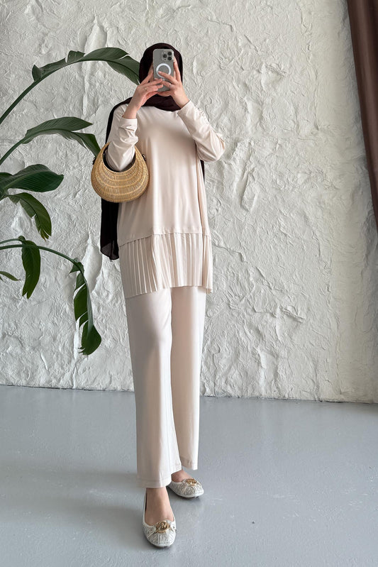 Seyran Pleated Dress Beige