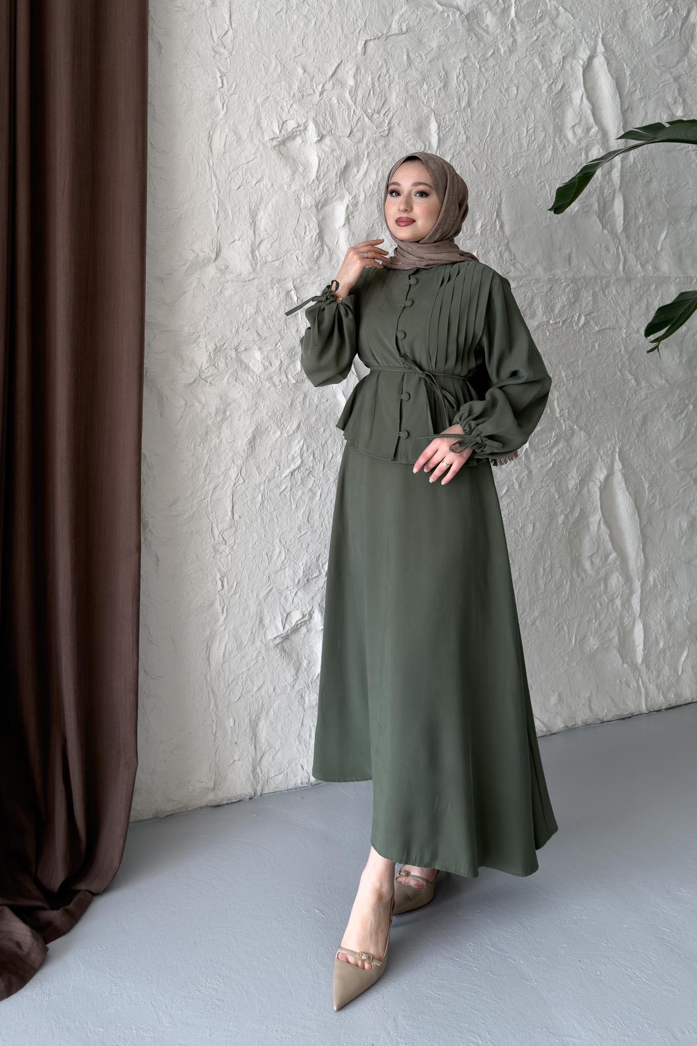 Polyana Düğmeli Takım Haki