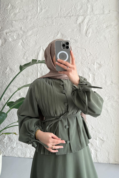 Ajda Pleated Skirt Set Petrol