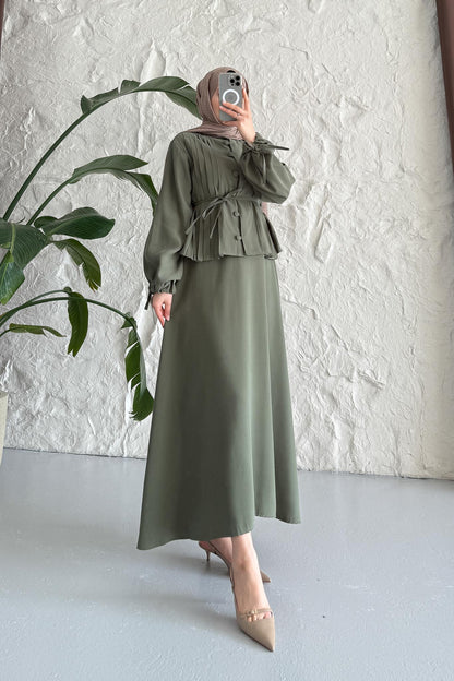 Ajda Pleated Skirt Set Petrol
