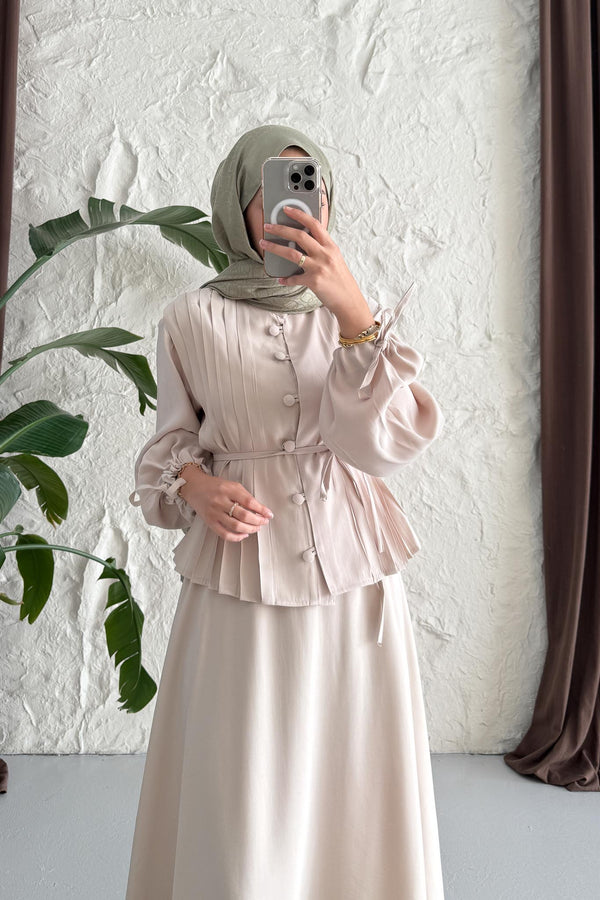 Polyana Düğmeli Takım Bej