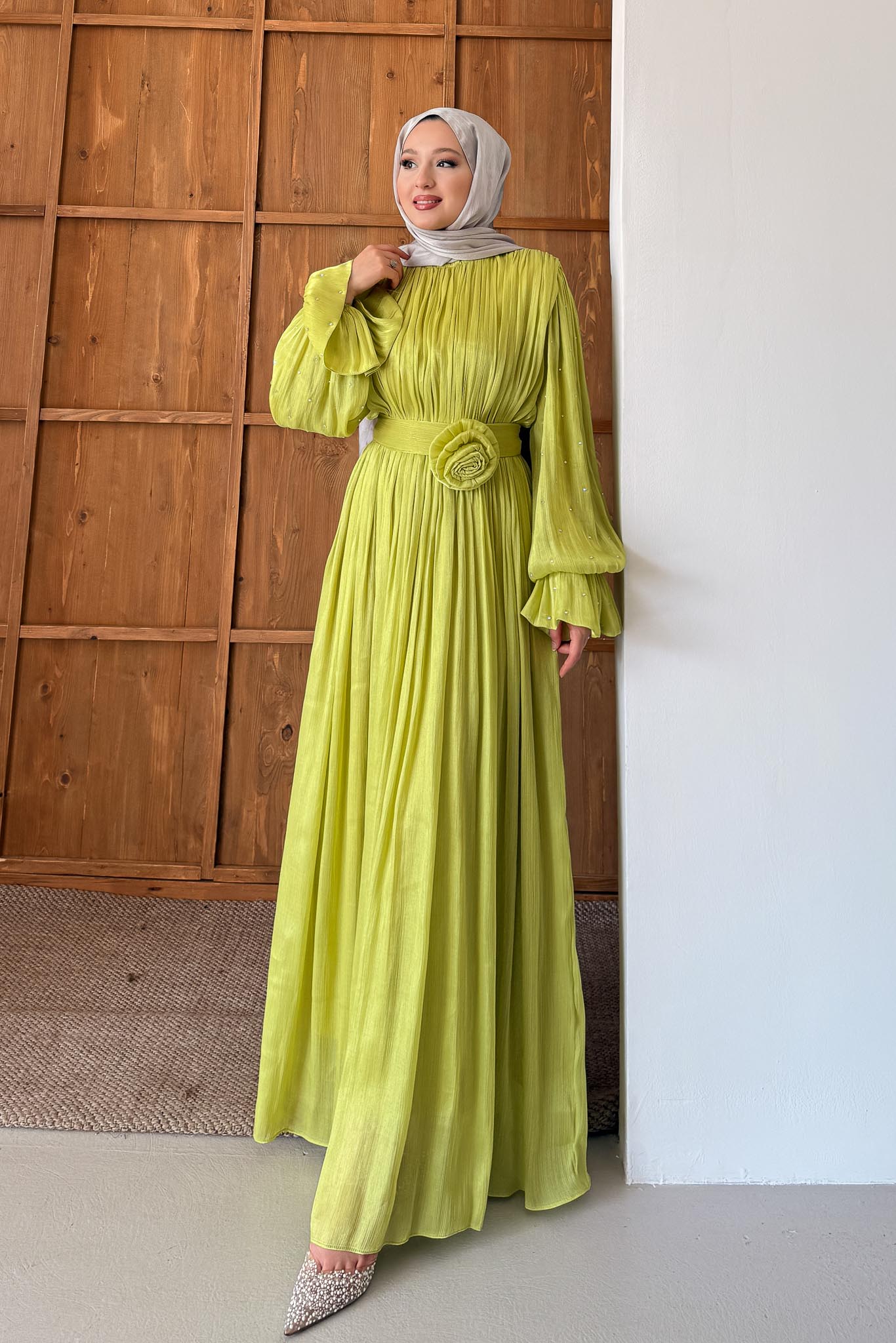 Seyran Pleated Dress Beige