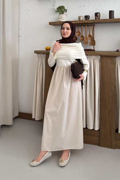 Rüya Büzgülü Elbise Bej