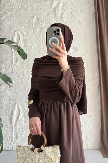 Rüya Büzgülü Elbise Kahverengi