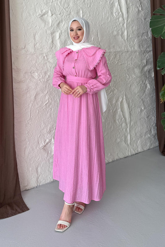 Çift Yakalı Elbise Pembe