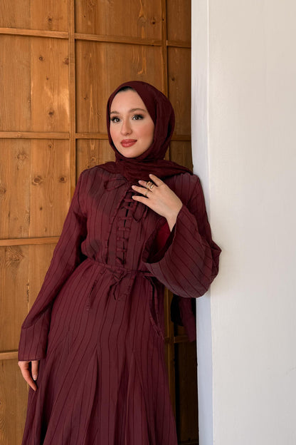 Fular Bağlamalı Elbise Bordo