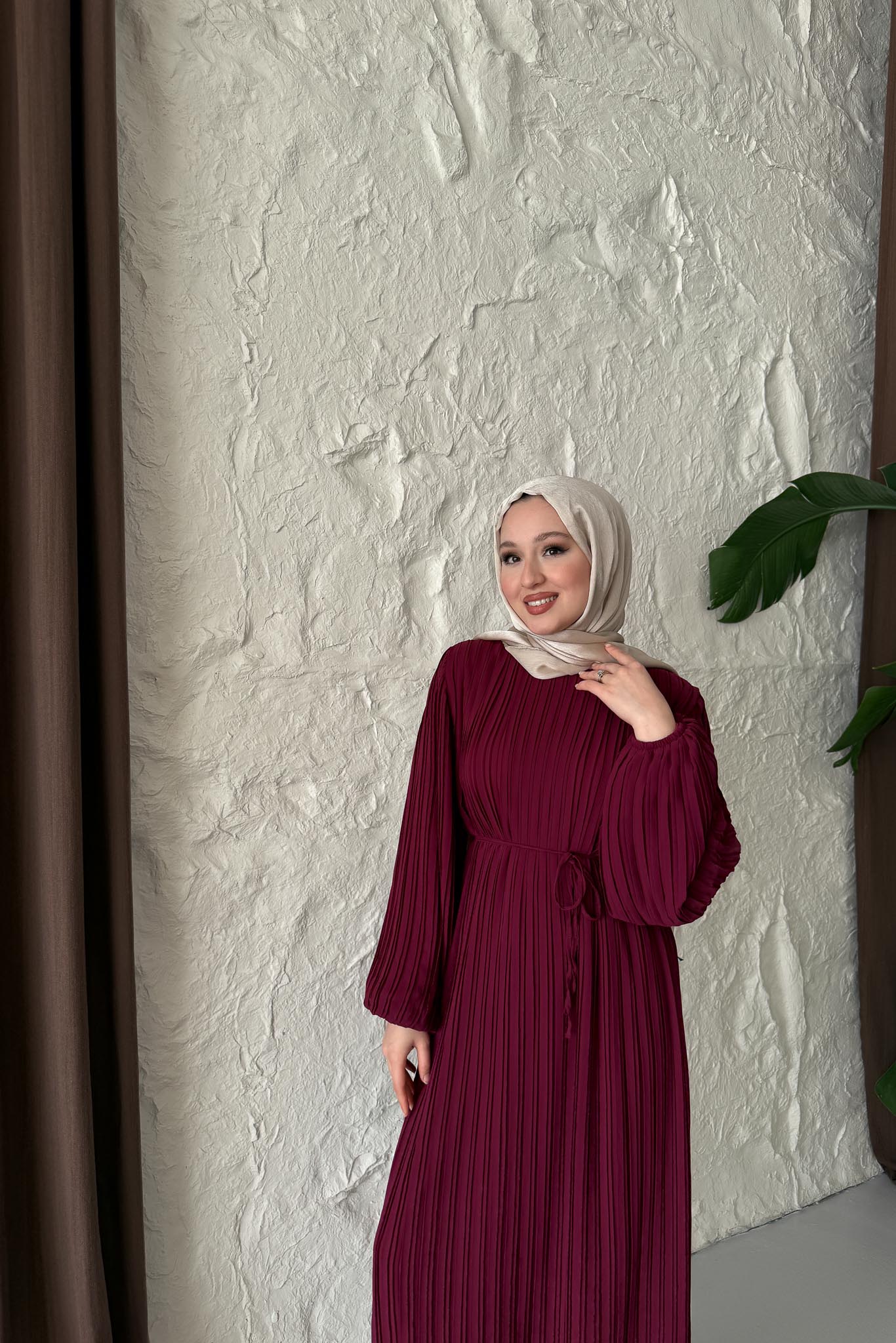Seyran Pleated Dress Beige