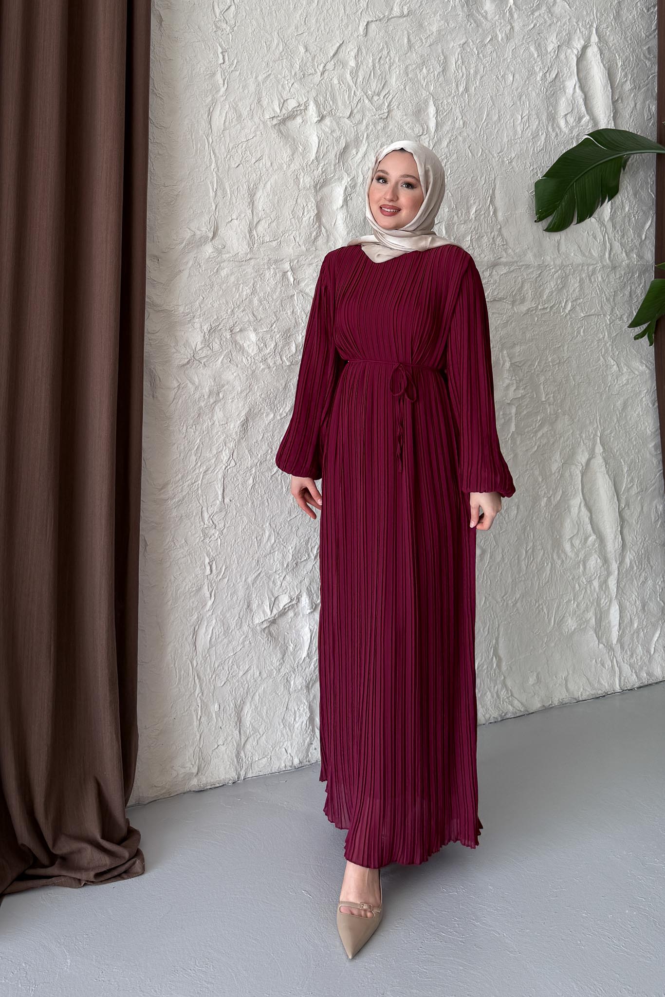 Seyran Pleated Dress Beige