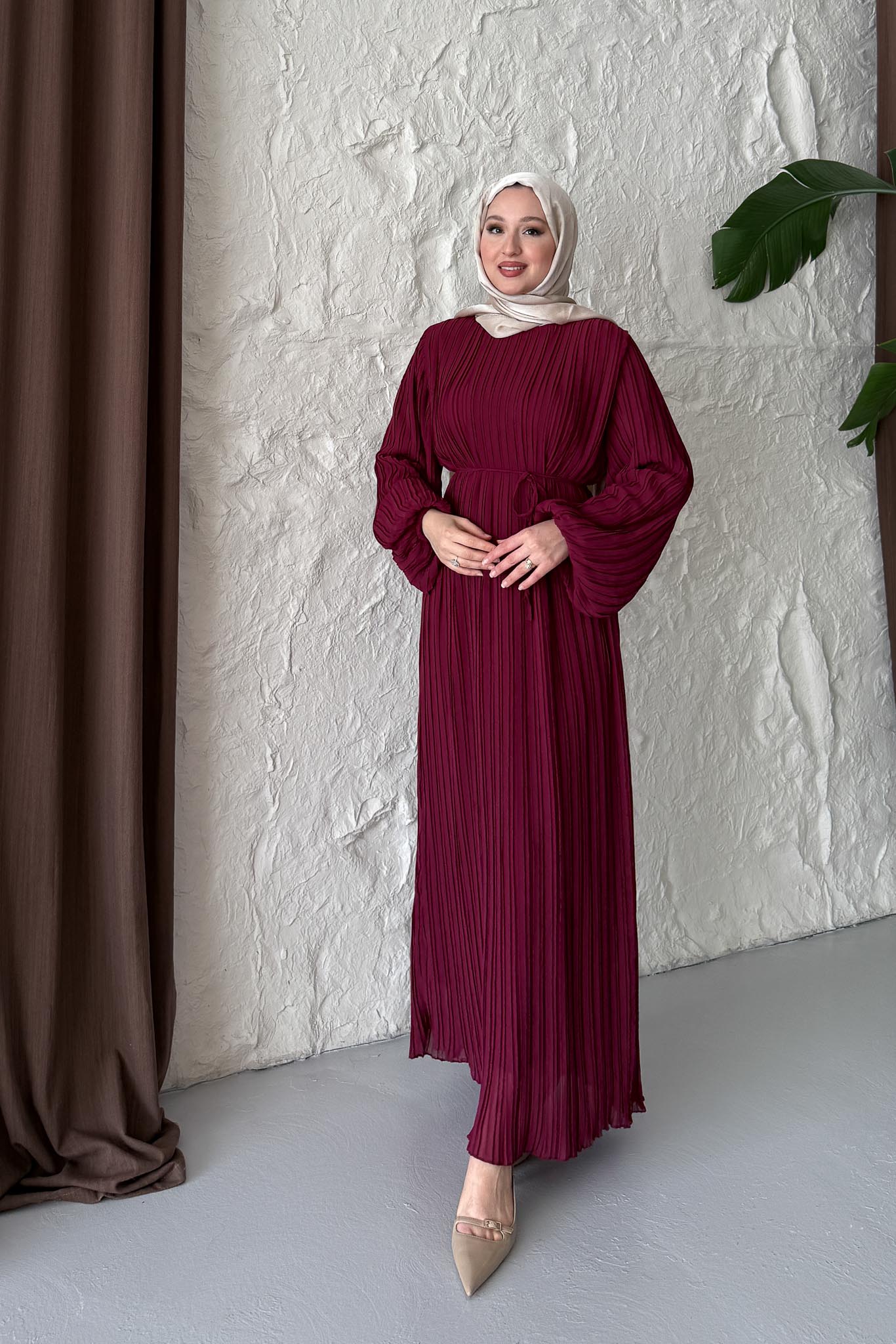 Seyran Pleated Dress Beige