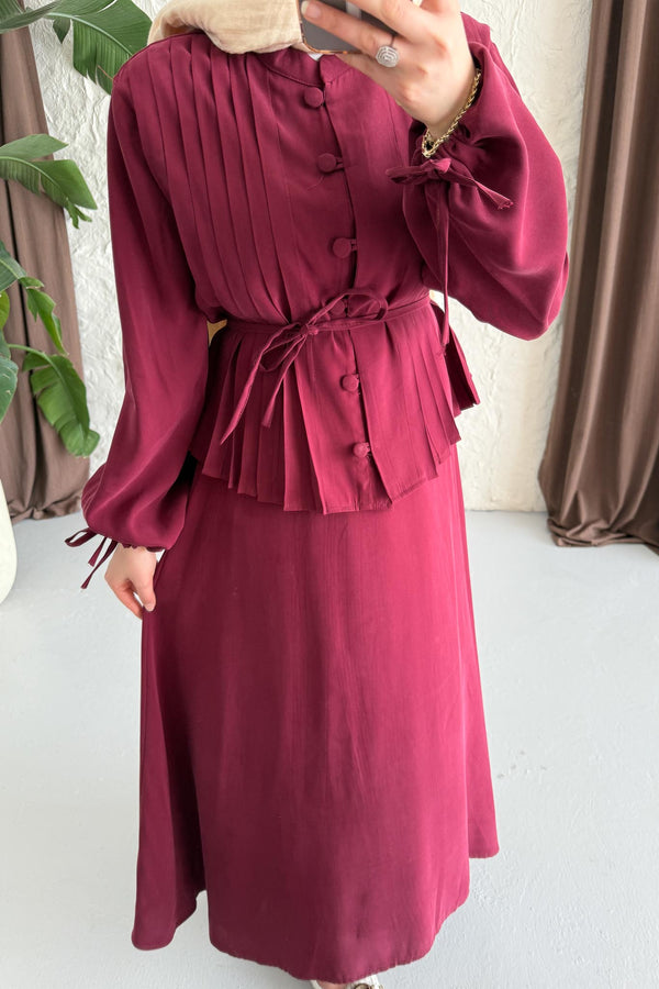 Polyana Düğmeli Takım Mürdüm