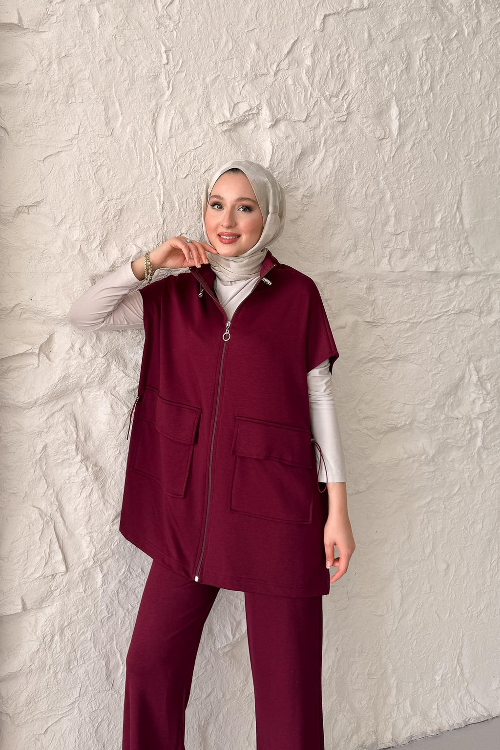 Bombi Yelekli Takım Bordo
